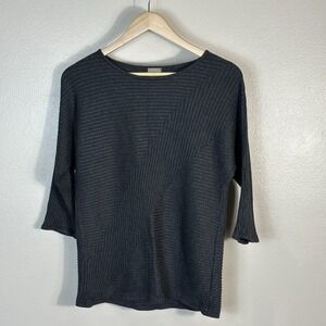 Chico's Sweater Women's Sz 1 Medium Gray Textured 3/4 Sleeve Pullover